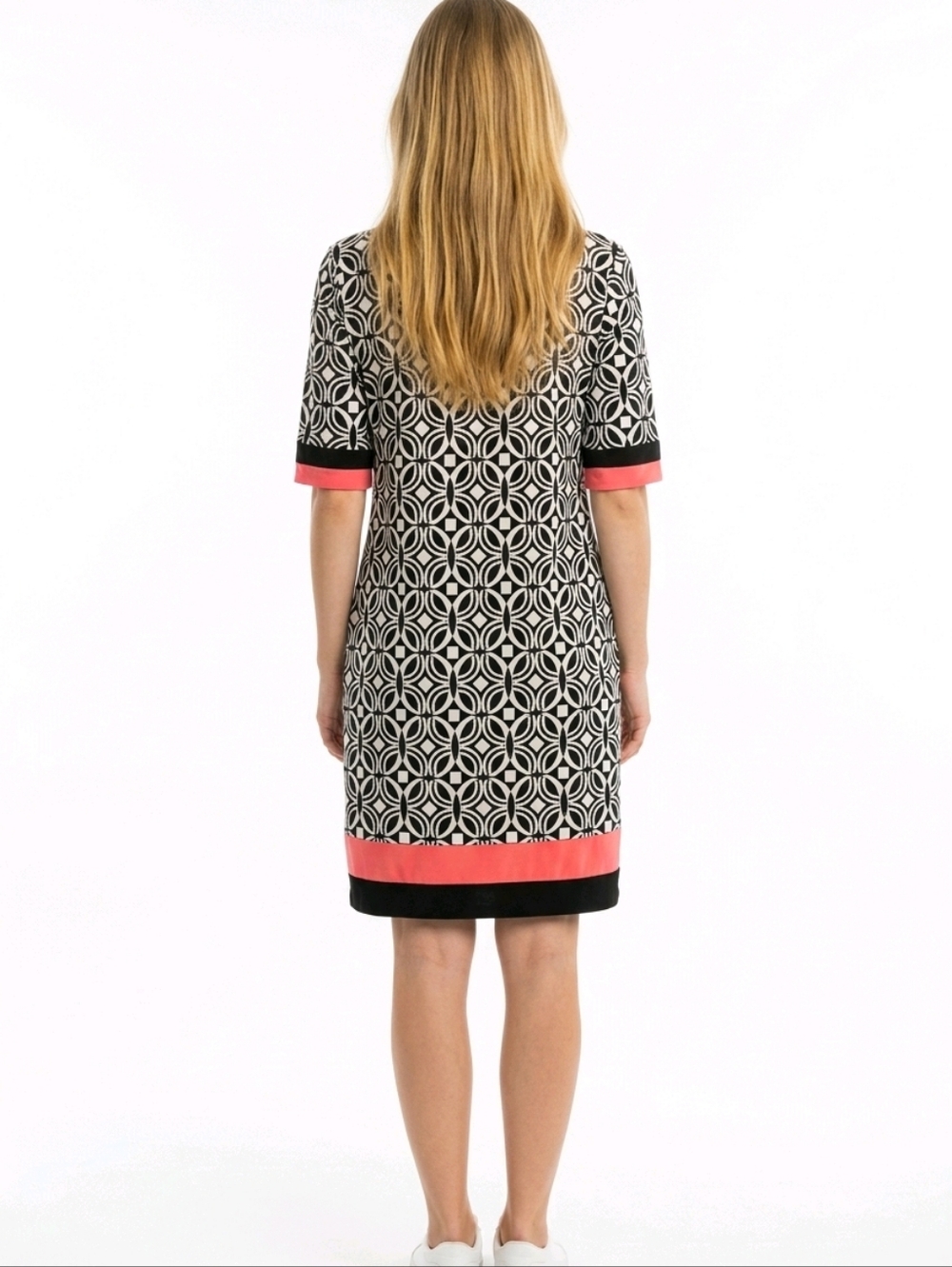 Luxology Black & Coral Geo-Pattern Midi Dress - Picture 2 of 2